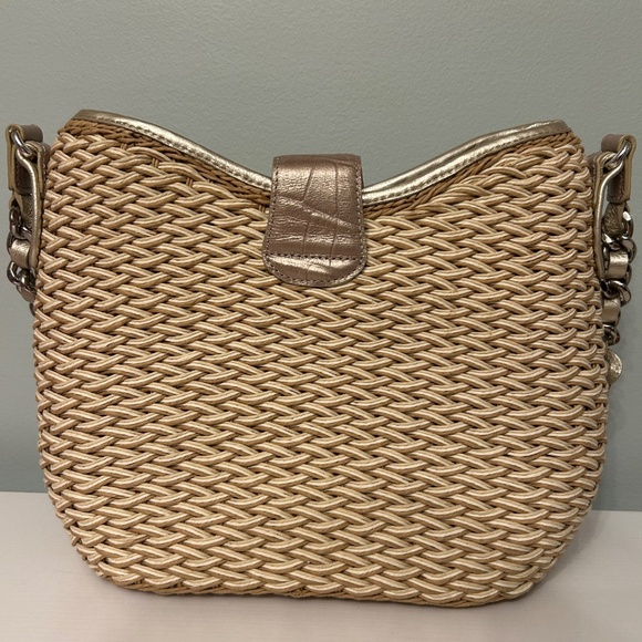 Brighton Jani Straw and Patent Leather Shoulder Bag with Medallion Clasp - Picture 2 of 5